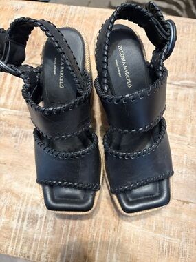 Paloma Barcelo Black Braided Leather Platform Sandals